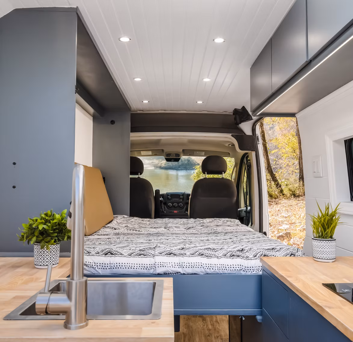 Campervan seating and table built from real wood